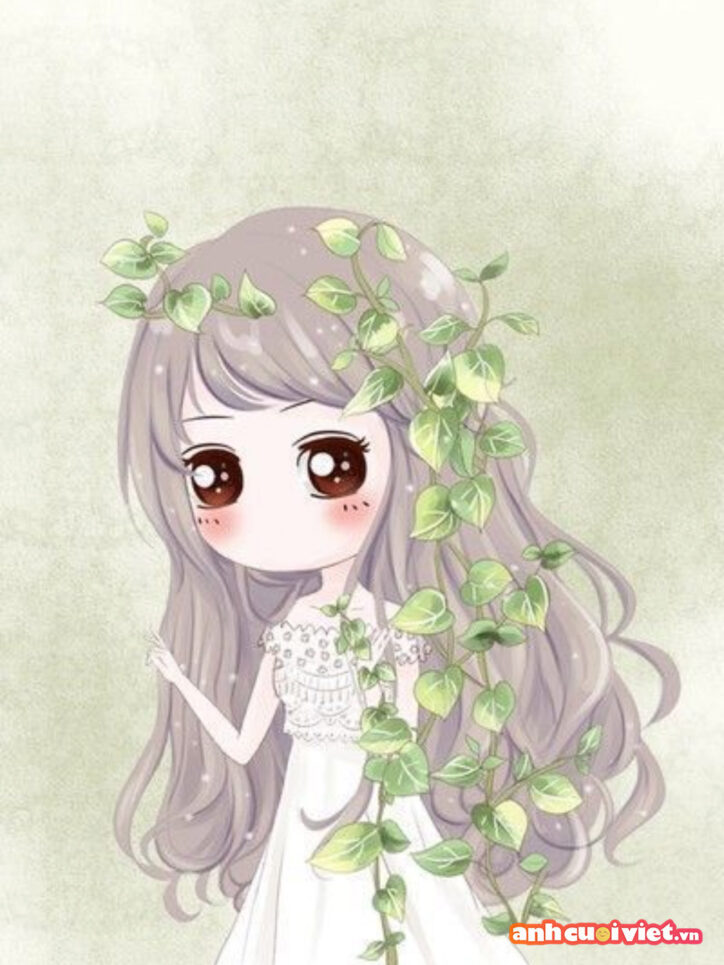 Đây là một bức tranh về một cô nàng với mái tóc dài bồng bềnh, điểm xuyến thêm những chiếc lá làm ta liên tưởng đến nàng công chúa ở trong rừng vậy. Đôi mắt của nàng rất to và thấy được sự trong veo trong đó, đôi má hồng hây hây như bông hoa e ấp trên khuôn mặt đáng yêu này. 