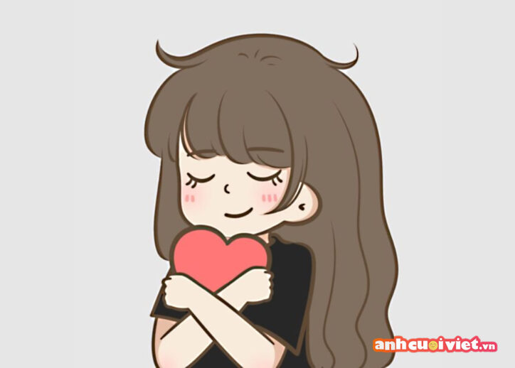 Hình vẽ chibi đang ôm trái tim rất đáng yêu làm avatar đôi cho bạn nữ. 