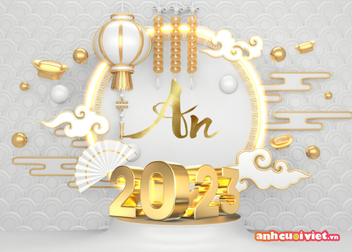 Background tết màu vàng trắng mang đến cho người nhìn cảm giác sang trọng, mới mẻ, cùng chữ "An" mang ý nghĩa cầu chúc cho một năm mới đầy an yên và hạnh phúc. 