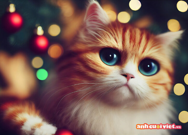 Hình nền giáng sinh 3D chú mèo nhỏ đáng yêu với chất lượng hình ảnh cao mang lại cảm nhận chân thật cho người nhìn. 