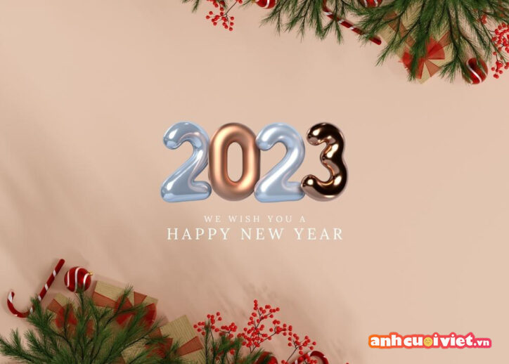 Hình nền chữ Happy new year 2023 nổi trên nền hồng vô cùng đẹp mắt