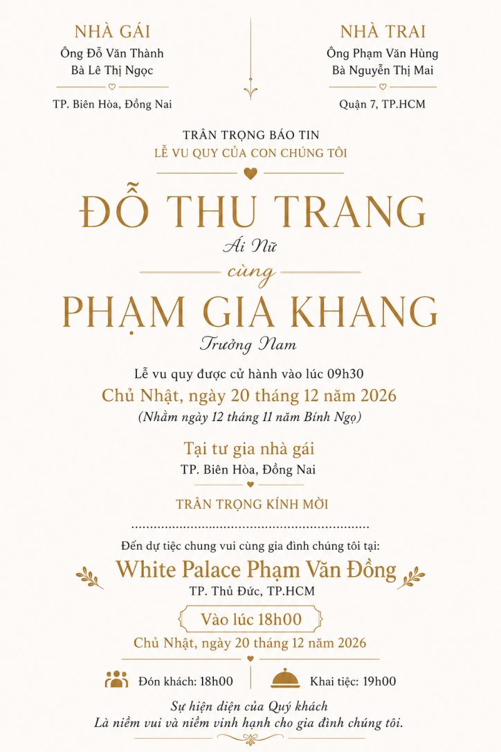 Nội dung thiệp cưới nhà gái